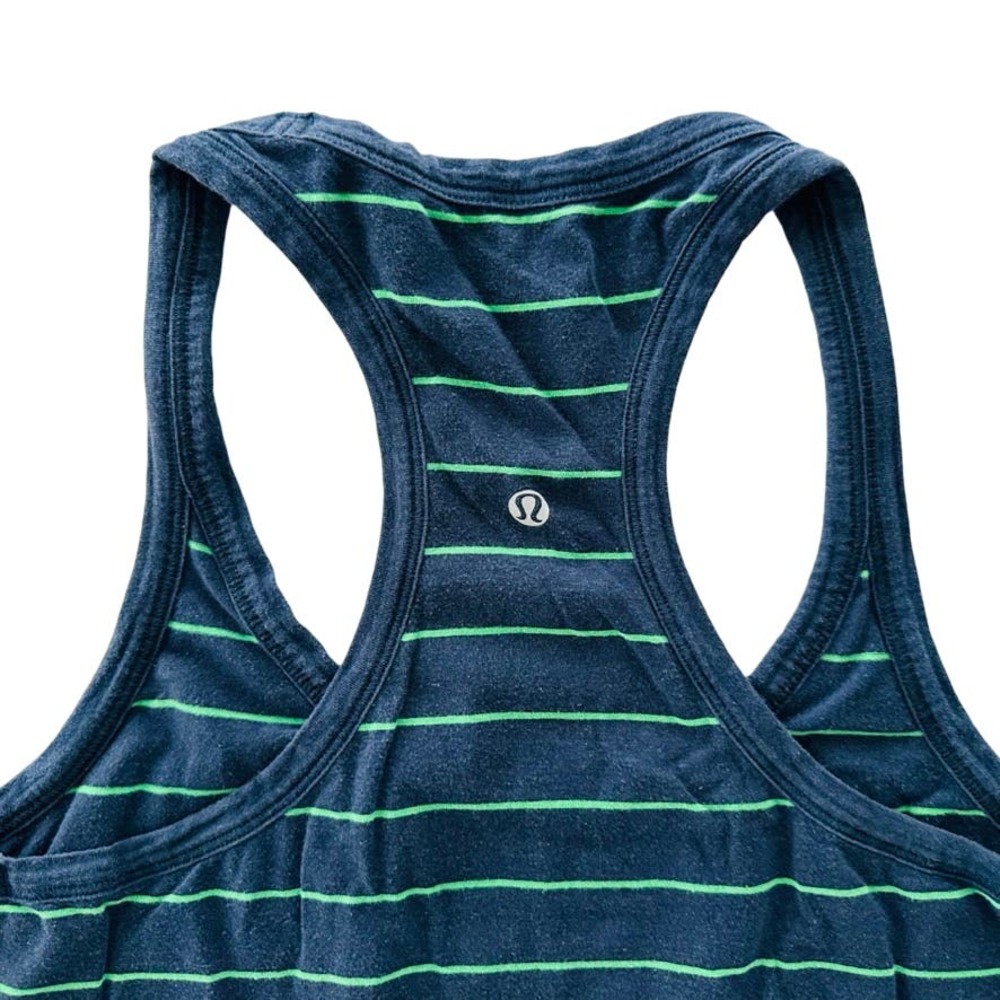 Lululemon Modern Racerback Slalom Stripe Inkwell Green Bean Size 6 Pima Cotton - Picture 5 of 6